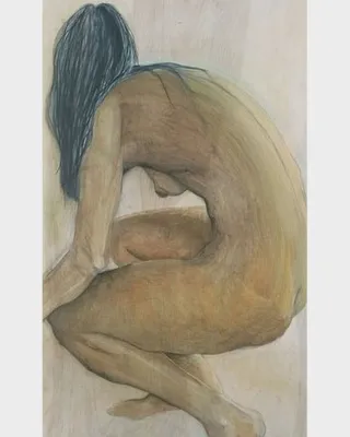 Painting of nude woman kneeling down