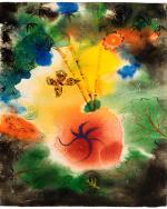 Watercolor abstract with color fades and butterfly