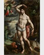 Painting of Saint Sebastian impaled by arrows.