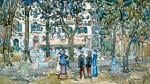 Painting of people on a French street.