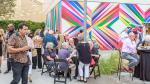 Museum members enjoying an exhibition opening party in the sculpture garden